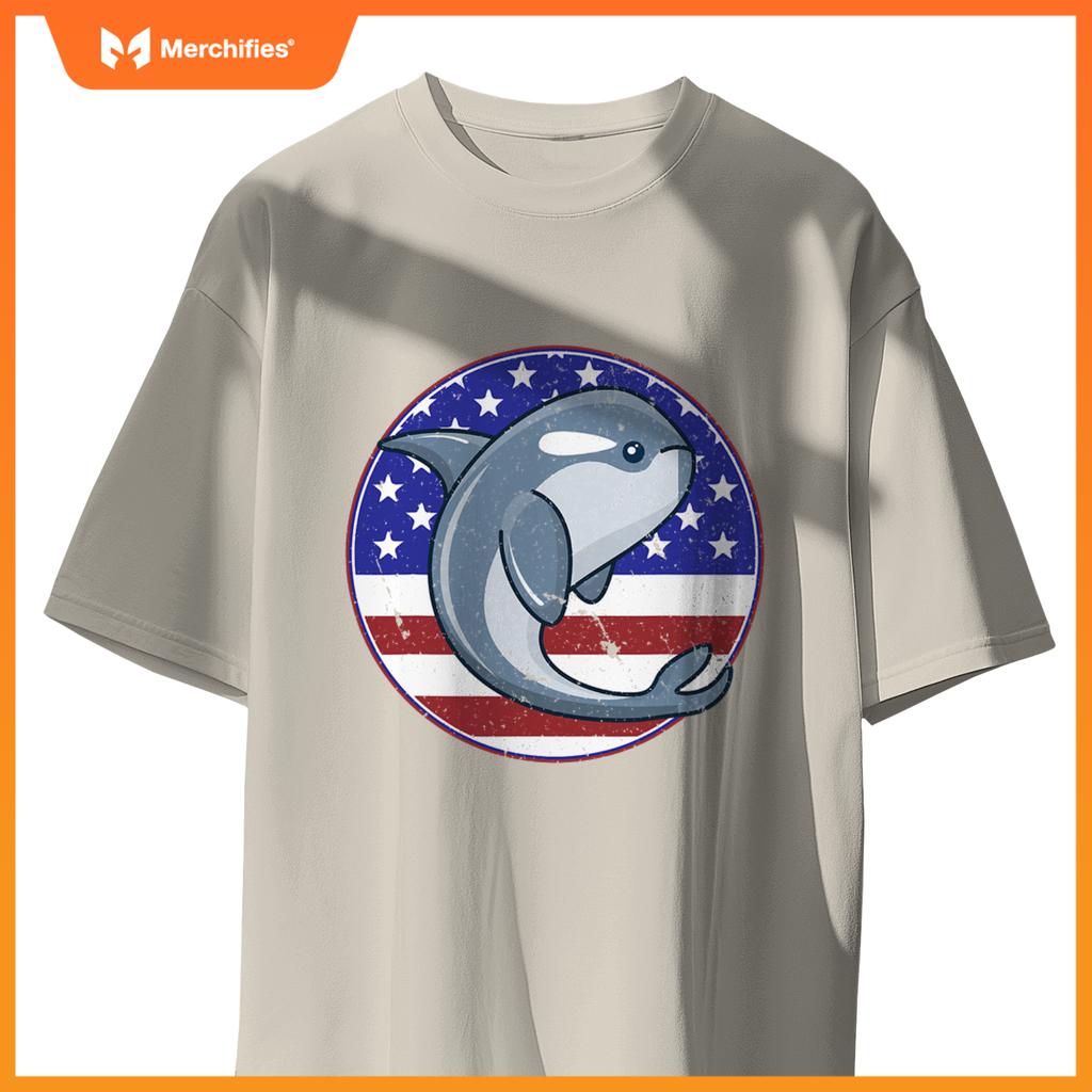 Whale patriotic american flag circle T-Shirt