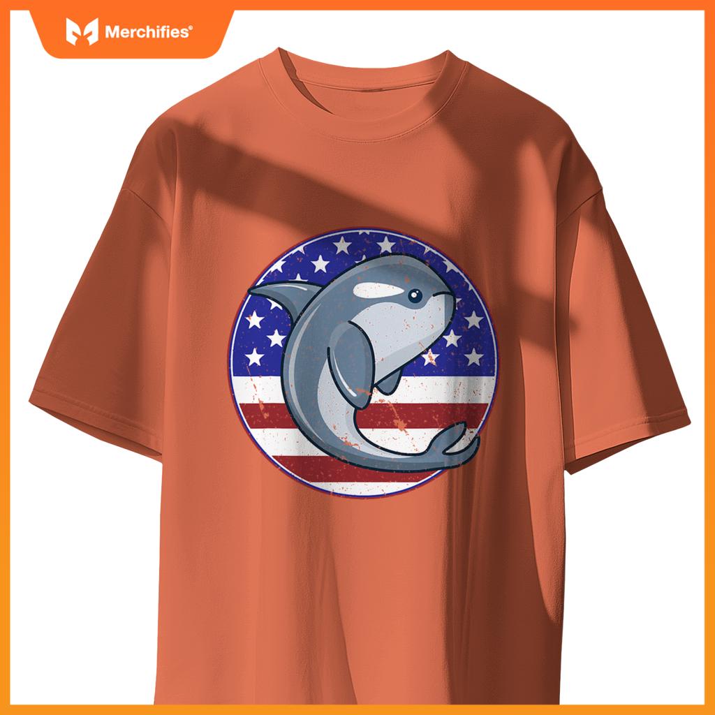 Whale patriotic american flag circle T-Shirt