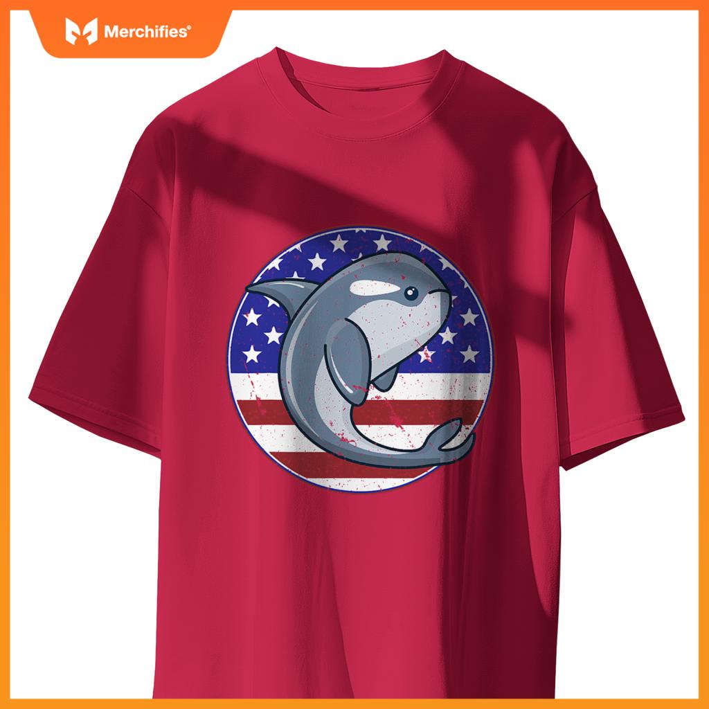 Whale patriotic american flag circle T-Shirt