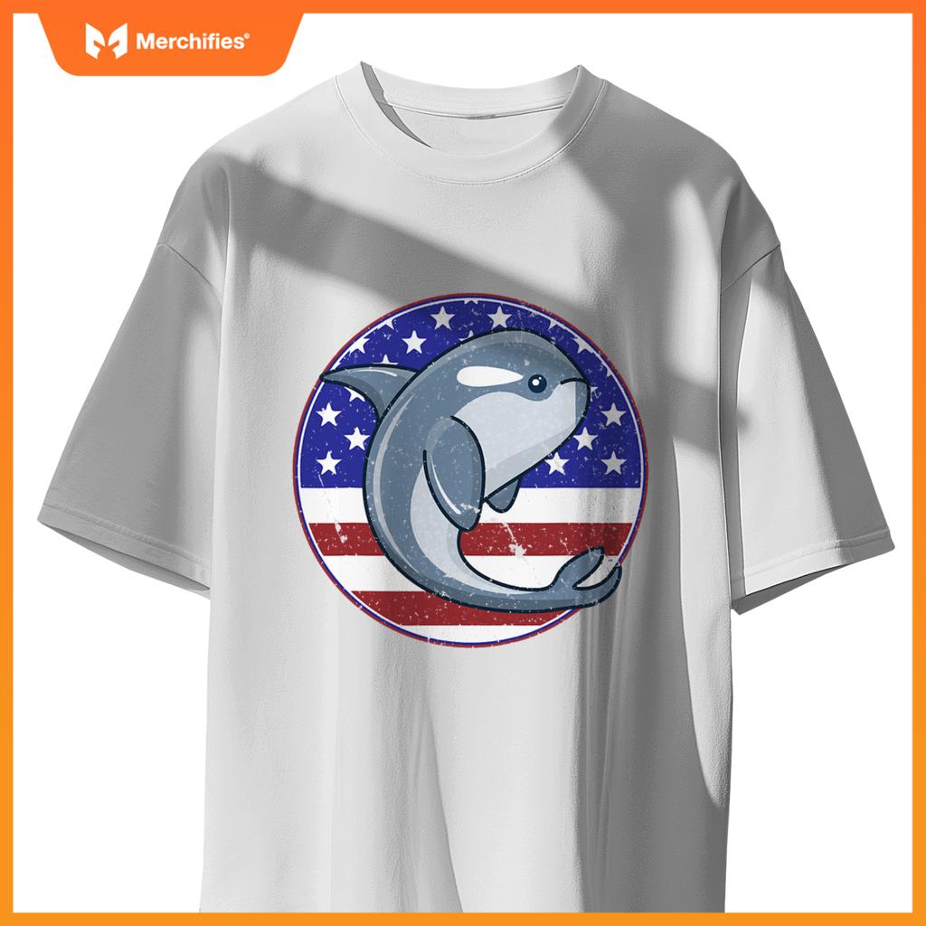 Whale patriotic american flag circle T-Shirt