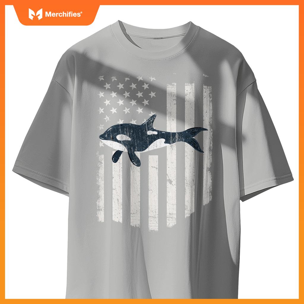 White american flag orca killer whale 4th of july patriotic T-Shirt