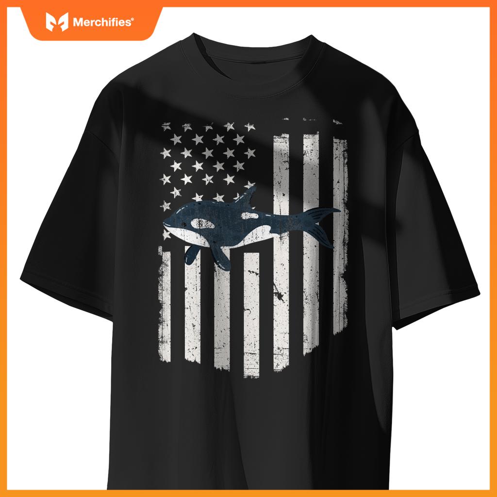 White american flag orca killer whale 4th of july patriotic T-Shirt