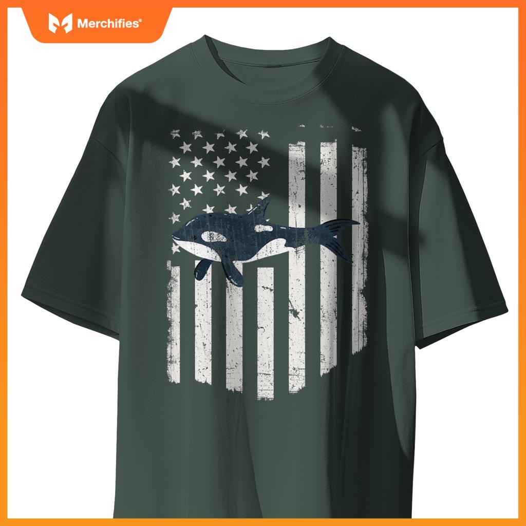 White american flag orca killer whale 4th of july patriotic T-Shirt