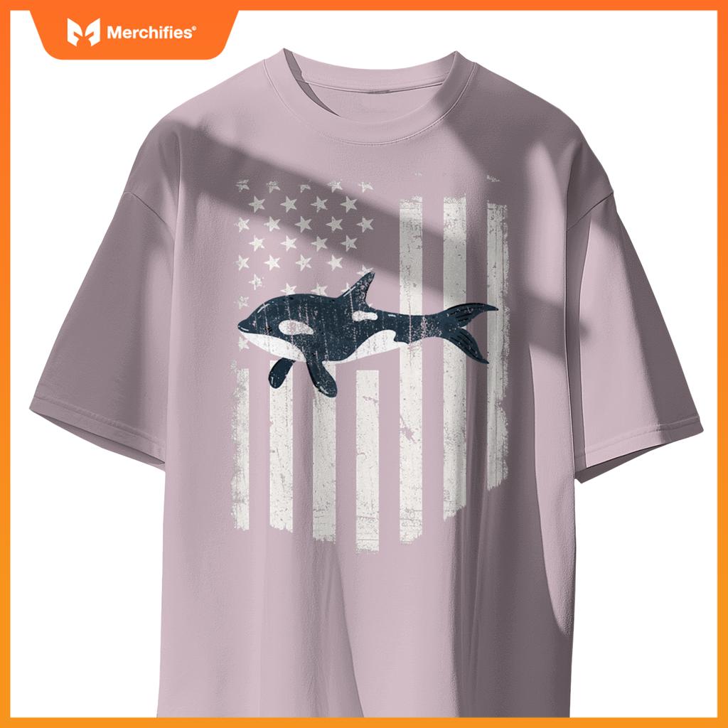White american flag orca killer whale 4th of july patriotic T-Shirt