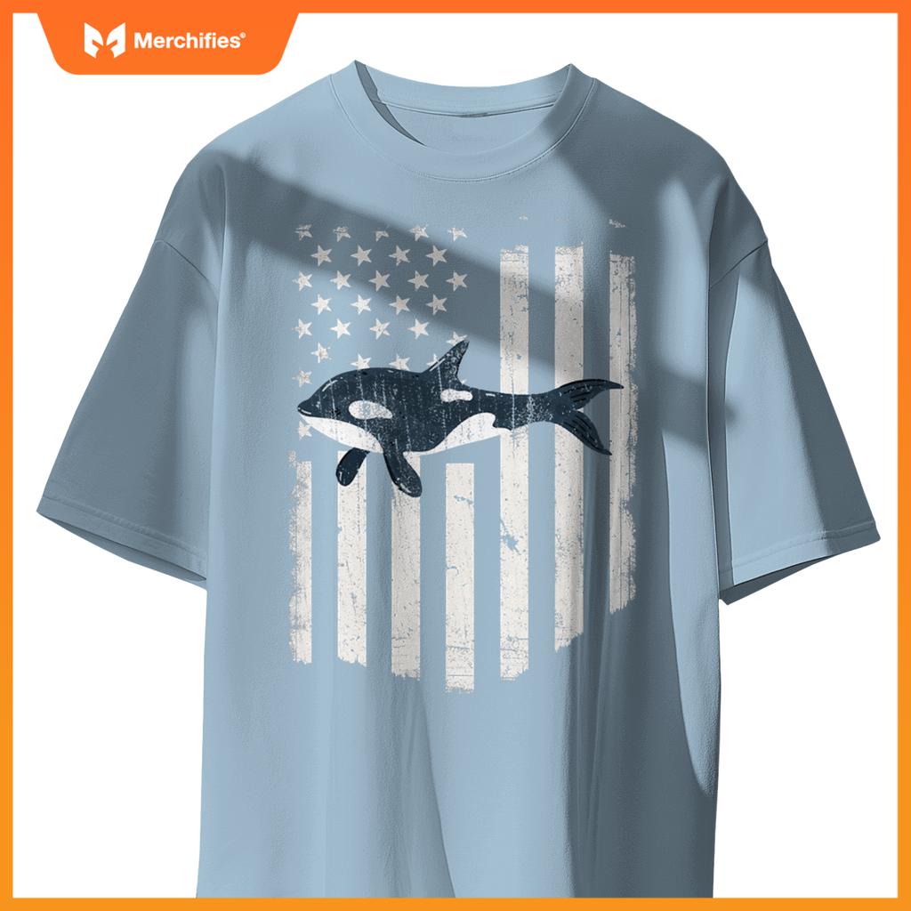White american flag orca killer whale 4th of july patriotic T-Shirt