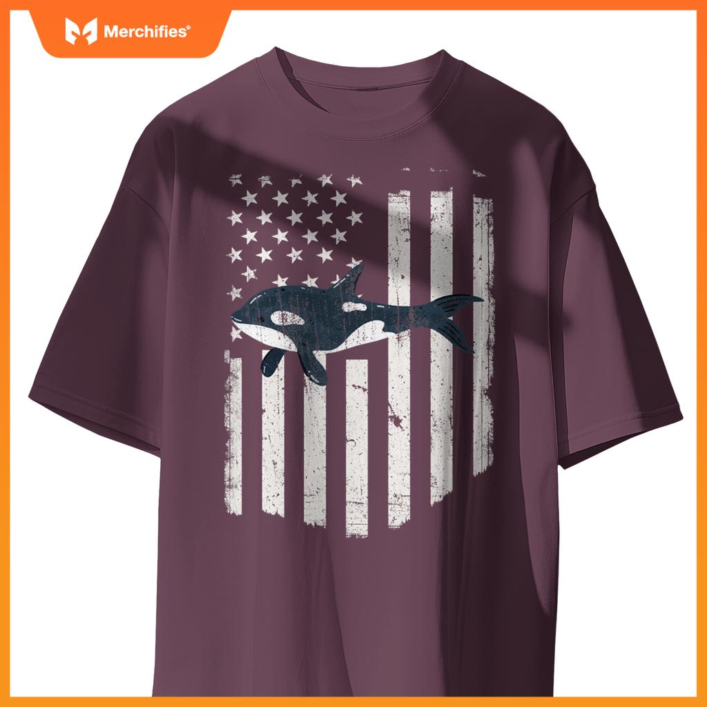 White american flag orca killer whale 4th of july patriotic T-Shirt
