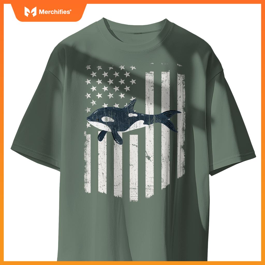 White american flag orca killer whale 4th of july patriotic T-Shirt