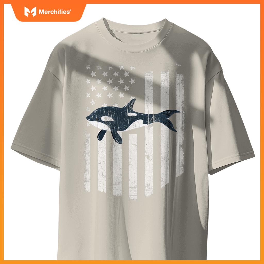 White american flag orca killer whale 4th of july patriotic T-Shirt