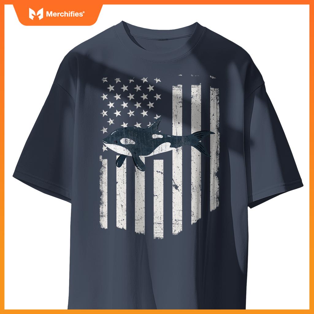 White american flag orca killer whale 4th of july patriotic T-Shirt