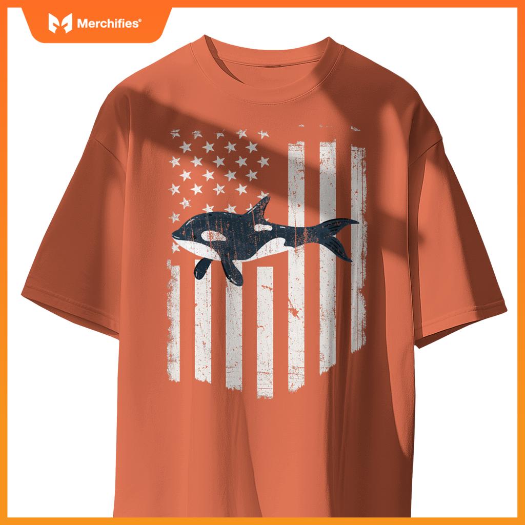 White american flag orca killer whale 4th of july patriotic T-Shirt