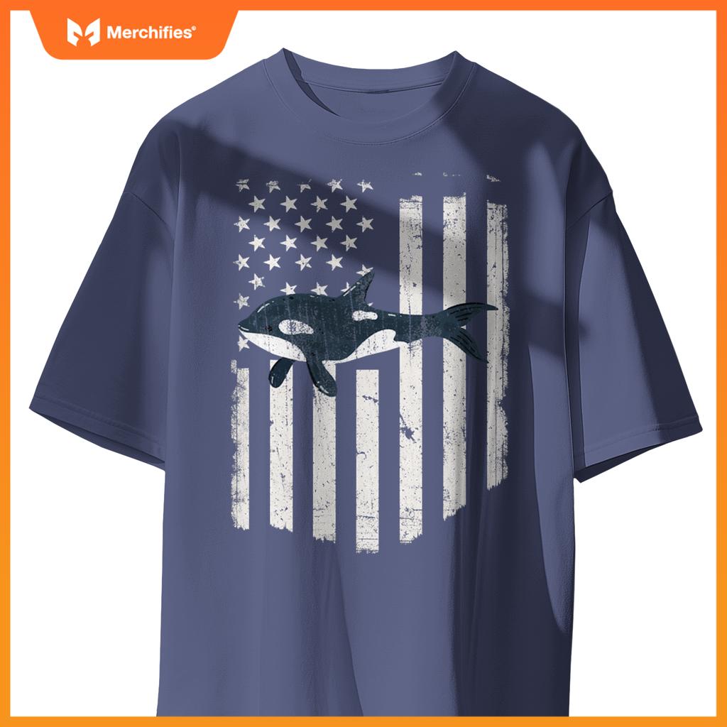 White american flag orca killer whale 4th of july patriotic T-Shirt