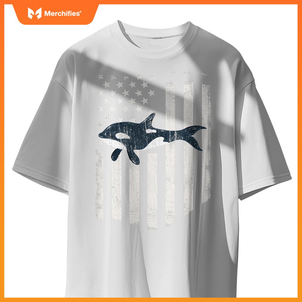 White american flag orca killer whale 4th of july patriotic T-Shirt