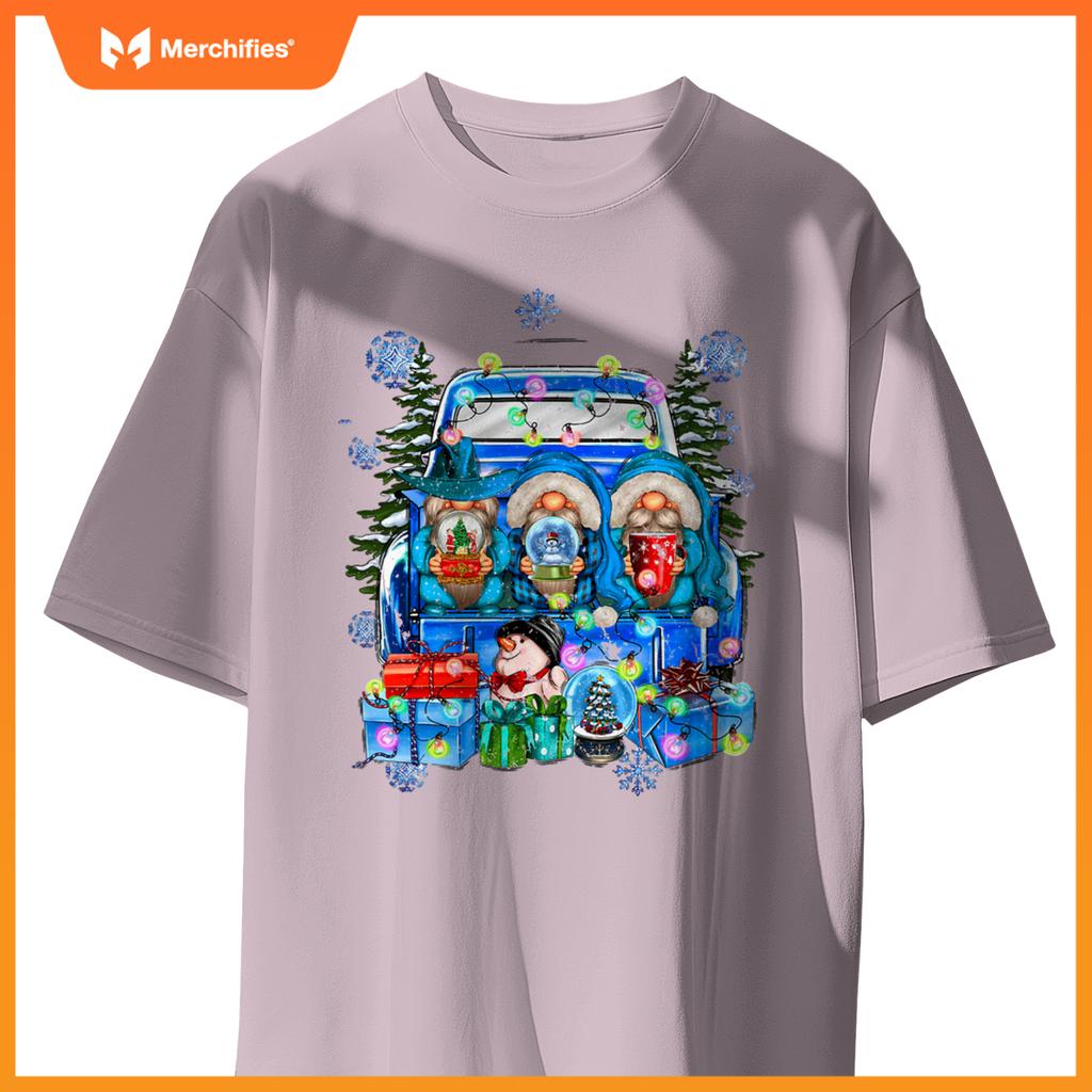 Winter Gnomes And Snowman With Truck Merry Christmas S T-Shirt