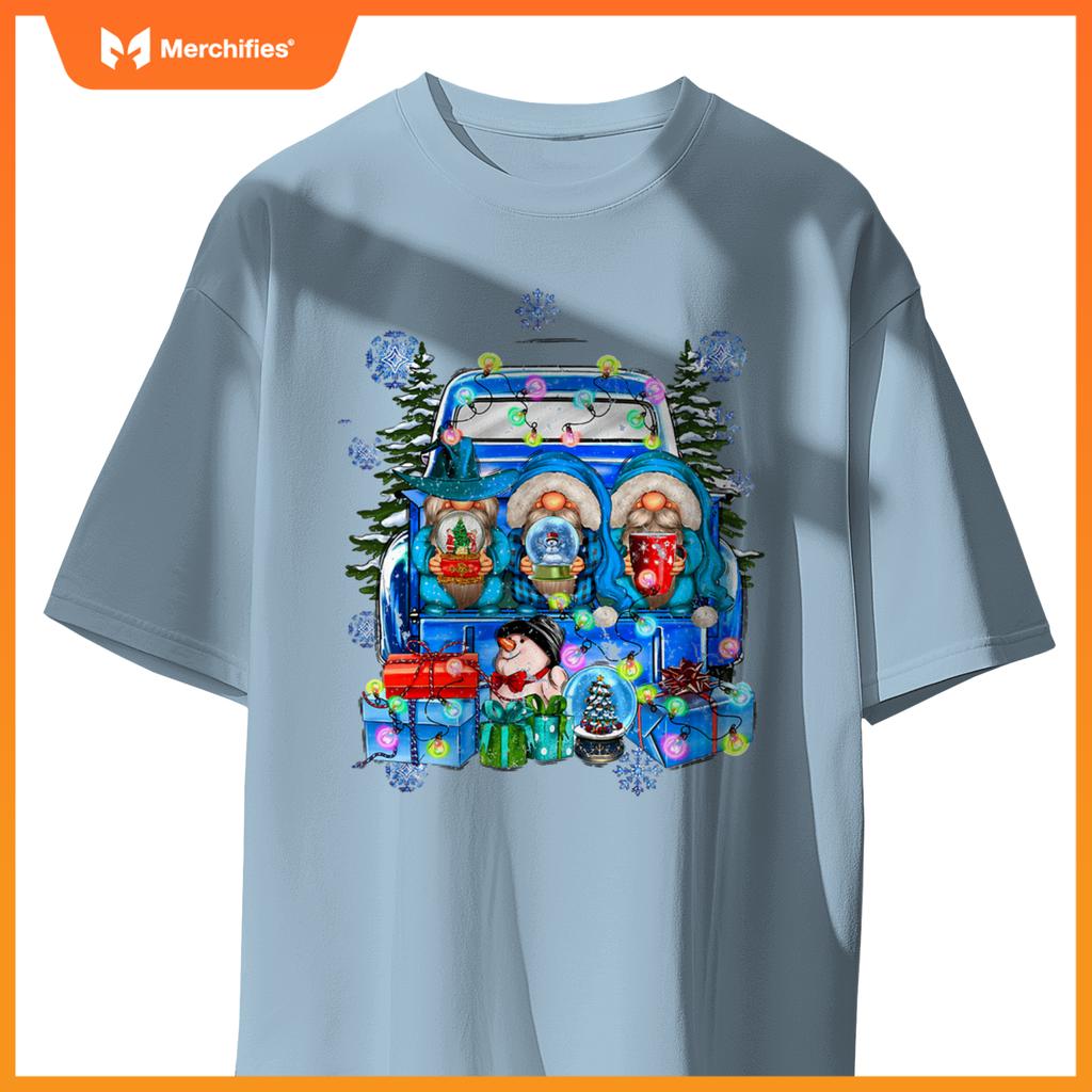 Winter Gnomes And Snowman With Truck Merry Christmas S T-Shirt
