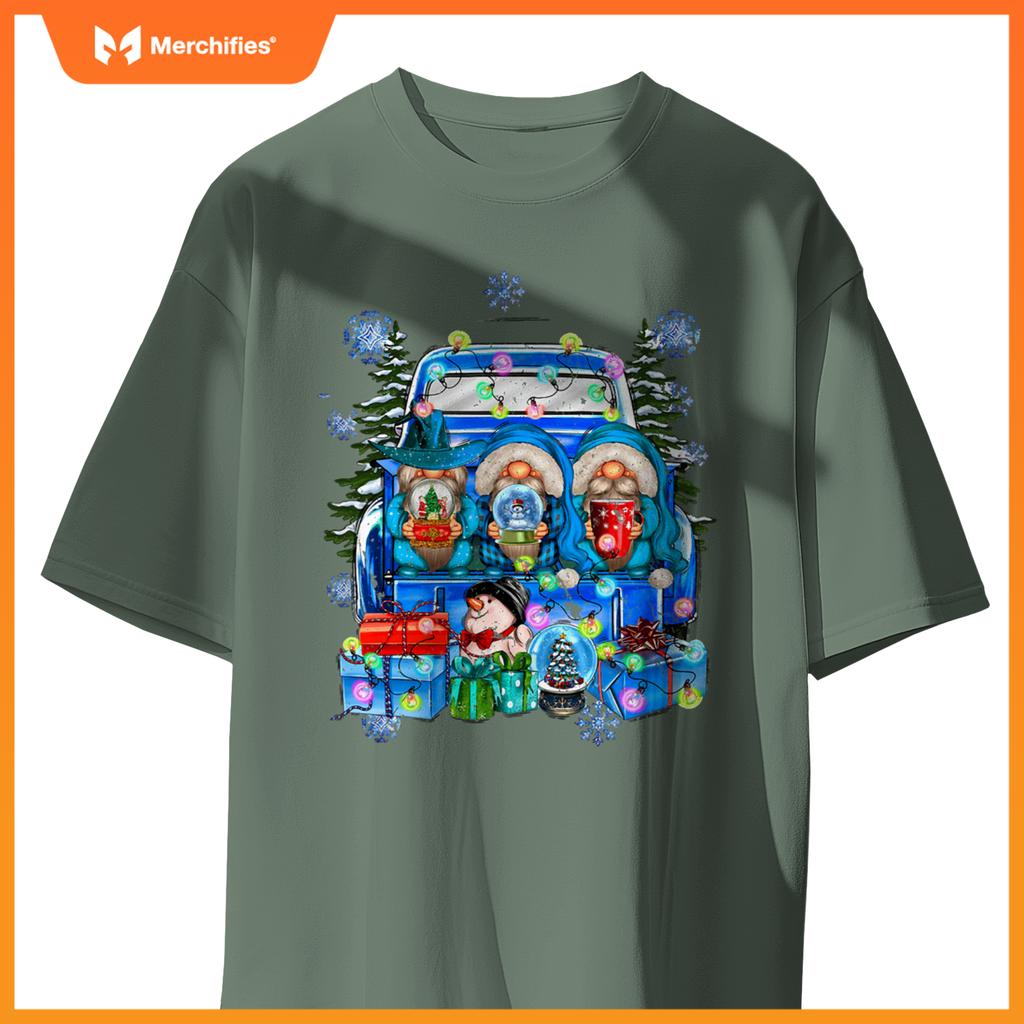 Winter Gnomes And Snowman With Truck Merry Christmas S T-Shirt