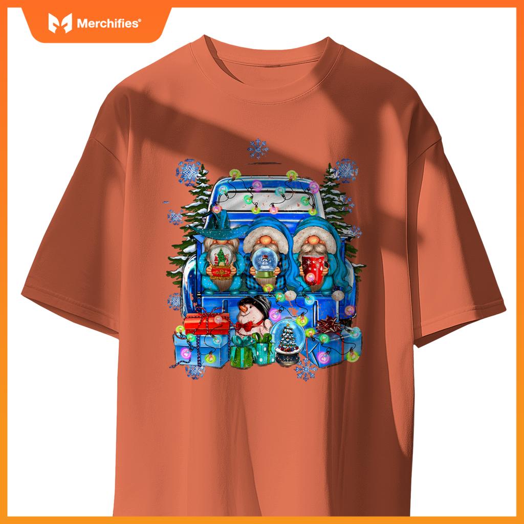 Winter Gnomes And Snowman With Truck Merry Christmas S T-Shirt