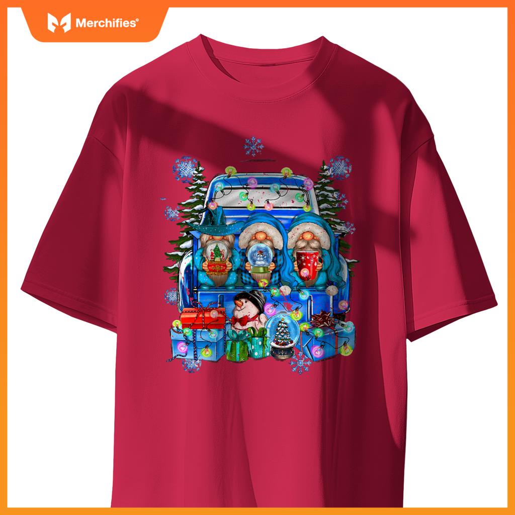 Winter Gnomes And Snowman With Truck Merry Christmas S T-Shirt