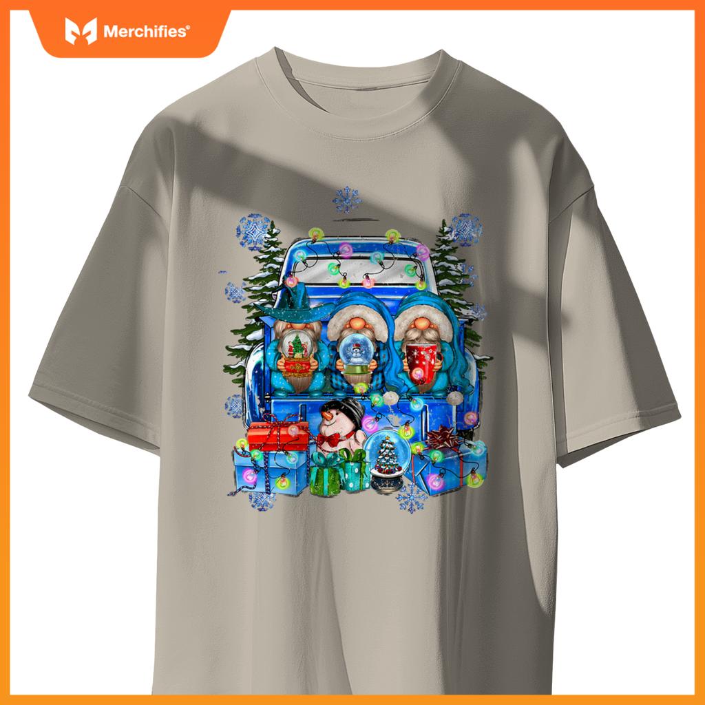 Winter Gnomes And Snowman With Truck Merry Christmas S T-Shirt