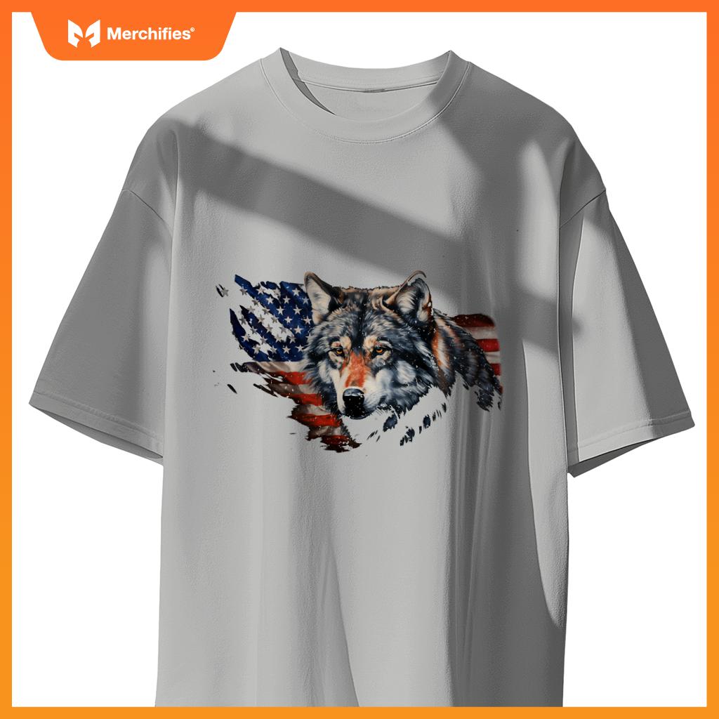 Wolf american flag usa  4th of july patriotic wolf T-Shirt