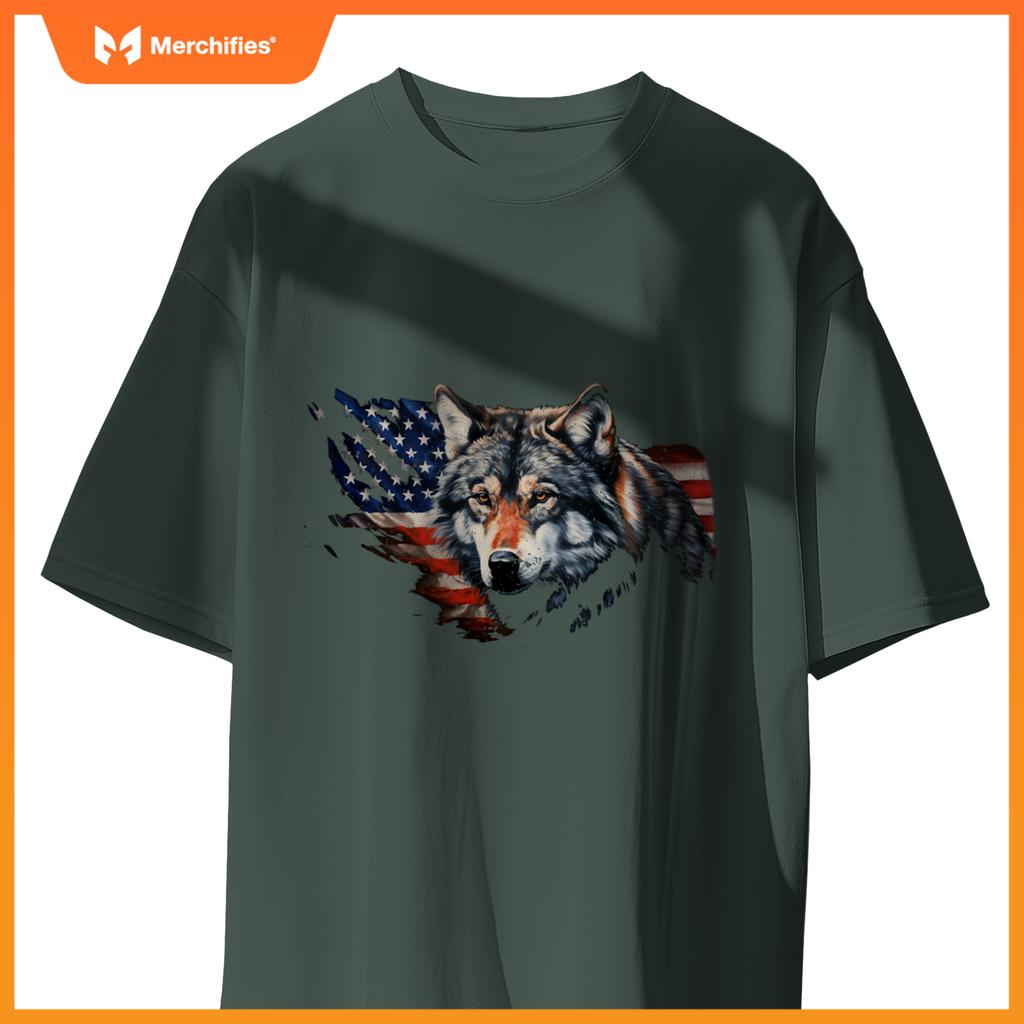 Wolf american flag usa  4th of july patriotic wolf T-Shirt