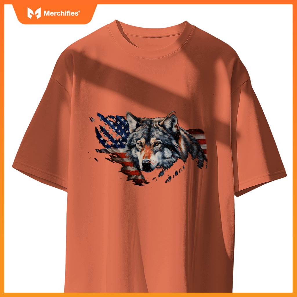Wolf american flag usa  4th of july patriotic wolf T-Shirt