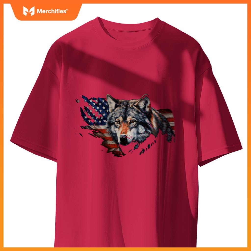 Wolf american flag usa  4th of july patriotic wolf T-Shirt