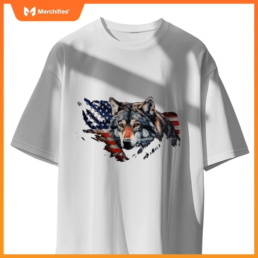 Wolf american flag usa  4th of july patriotic wolf T-Shirt