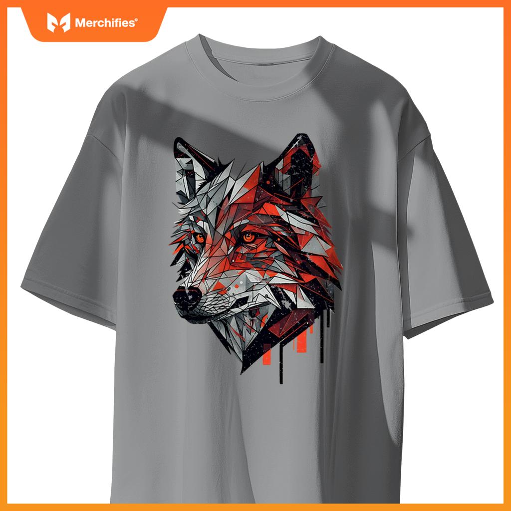 Wolf Head Animal Geometric Stylized Graphic Dog Minimal T-Shirt