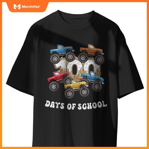 100 Days Of School Monster Truck For Teacher Kids Boys Girls T-Shirt