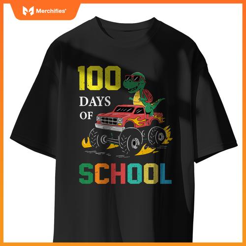 100 Days of School Dinosaur Monster Truck Kids Boys Girls T-Shirt