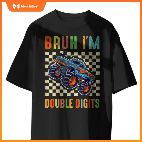 10th Birthday Boys Bruh I'm Double Digits Monster Truck Car T-Shirt
