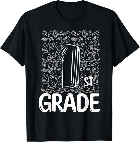 1st Grade Typography Team First Grade Teacher Back To School T-Shirt