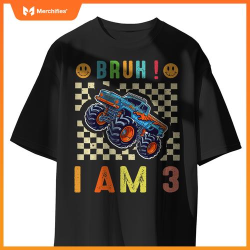 3rd Birthday Boys Bruh I Am 3 Years Old Monster Truck Car T-Shirt