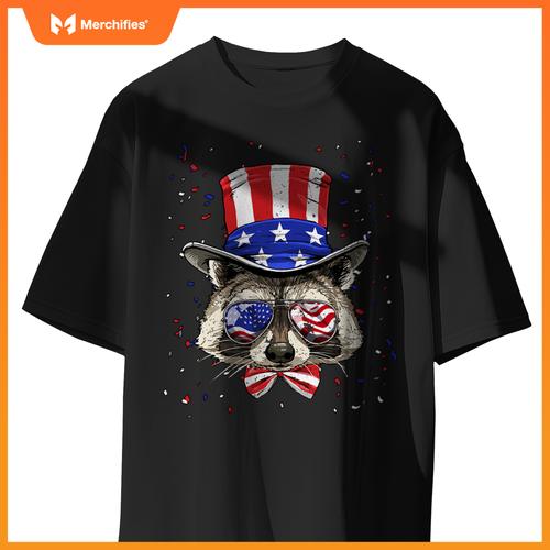 4th of july patriotic raccoon merica usa flag raccoon lover T-Shirt