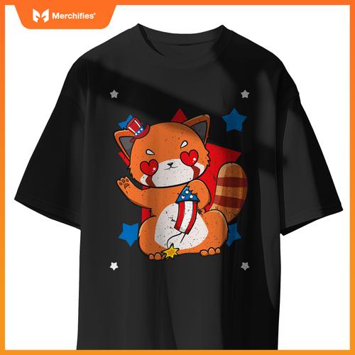 4th of july red panda cute patriotic firework usa T-Shirt