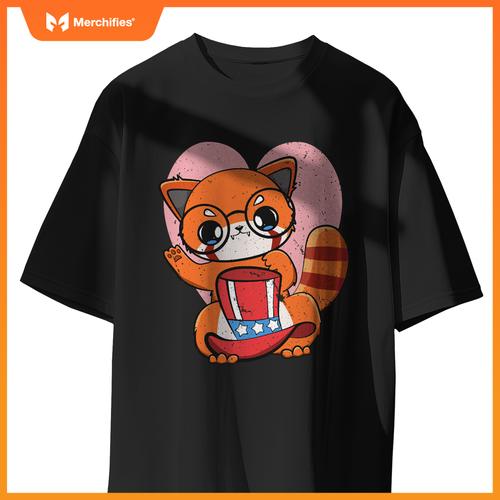 4th of july red panda usa cute american patriotic bear T-Shirt