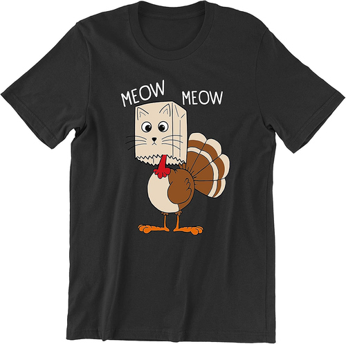 Thanksgiving Shirts for Men Cat Meow Funny Hiding Turkey Unisex Men's T-Shirt
