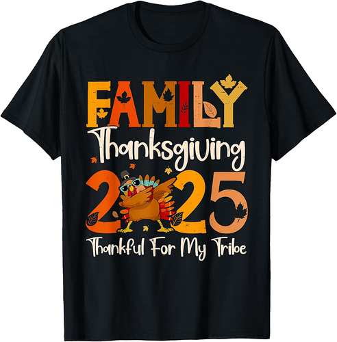 Family Thanksgiving 2025 Crew Dabbing Turkey Group Matching T-Shirt