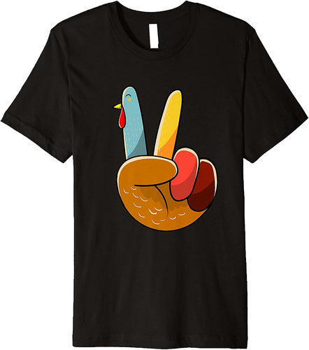 Turkey Peace Hand Sign Thanksgiving Thankful Women Girl Premium T-Shirt