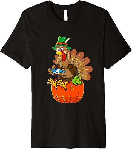 Thanksgiving Turkey Gamer Pumpkin Boys Teens Gaming Premium T-Shirt
