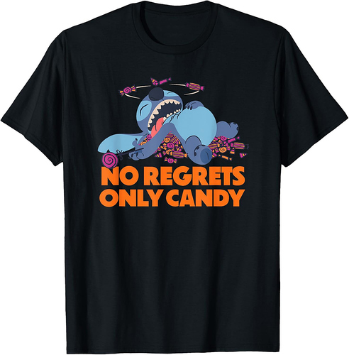 Amazon Essentials Stitch Halloween No Regrets Only Candy T-Shirt