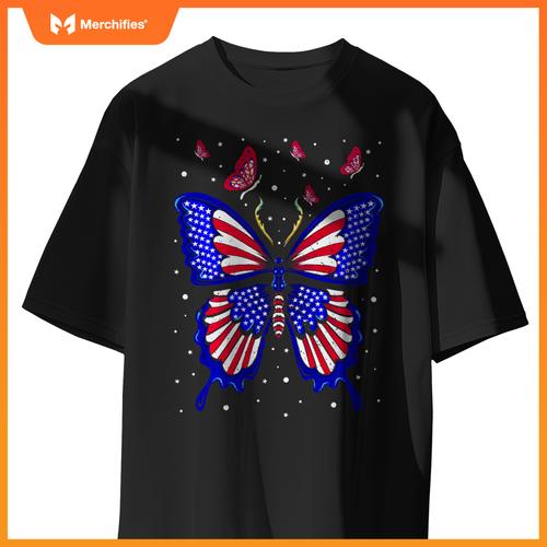 American Flag Butterfly 4th Of July Patriotic Women T-Shirt