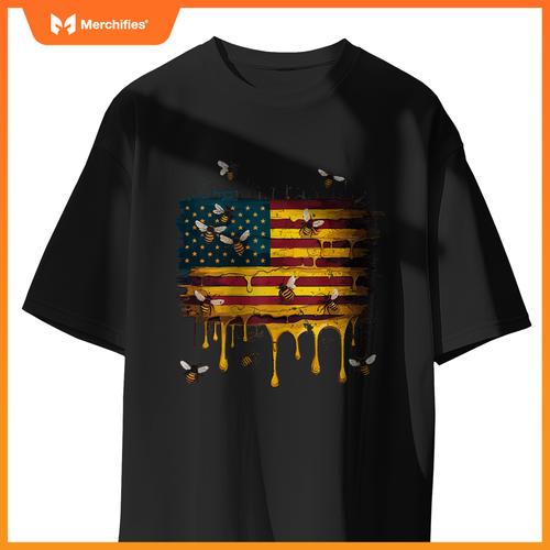 American Flag Dripping Honeybee Patriotic Beekeeper Bees T-Shirt