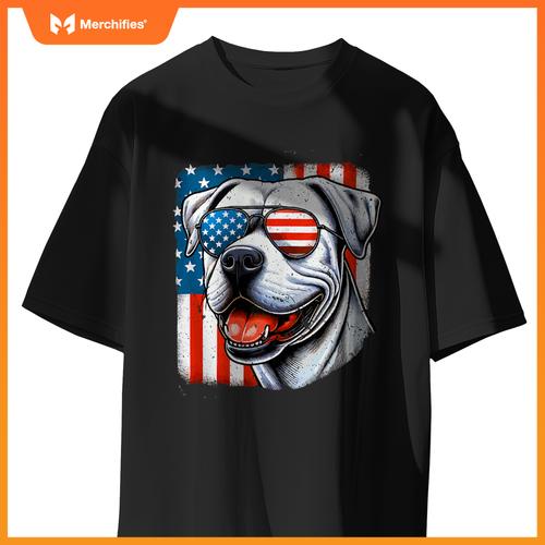 American USA Flag Dogo Argentino 4th Of July Patriotic T-Shirt