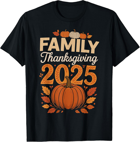 Family Thanksgiving 2025 Crew Pumpkin Turkey Group Matching T-Shirt