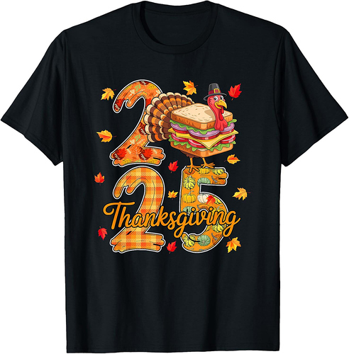 Thanksgiving 2025 Cute Turkey As Sandwich Food Lover Autumn T-Shirt
