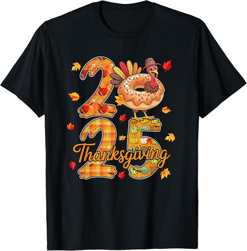 Thanksgiving 2025 Cute Turkey As Donut Food Lover Autumn T-Shirt