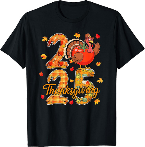 Thanksgiving 2025 Cute Turkey As Tomato Vegan Fall Leaves T-Shirt