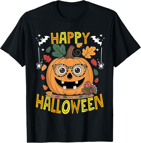 Cute Pumpkin Glasses Halloween Thanksgiving Autumn 2025 T-Shirt