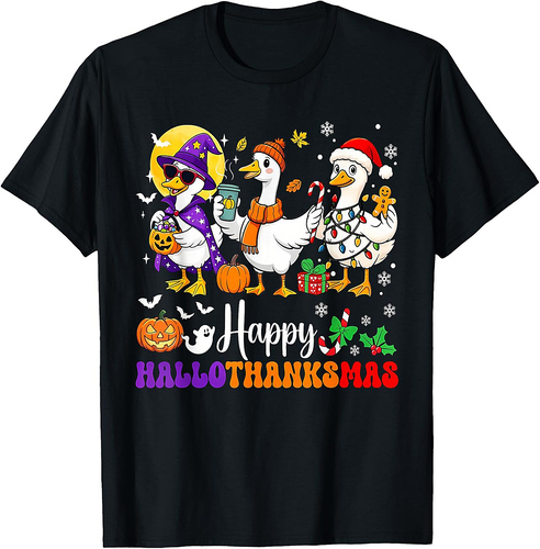 Halloween Thanksgiving Christmas Happy HalloThanksMas Goose T-Shirt